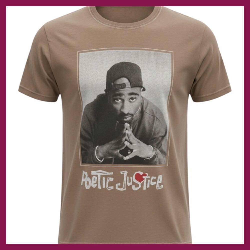 Poetic Justice Tupac Shakur Graphic Tee Tan Short Sleeve Shirt Mens SM SM